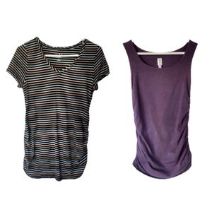 Bundle of Two Maternity Tops Striped T-Shirt and Purple Tank Size Small